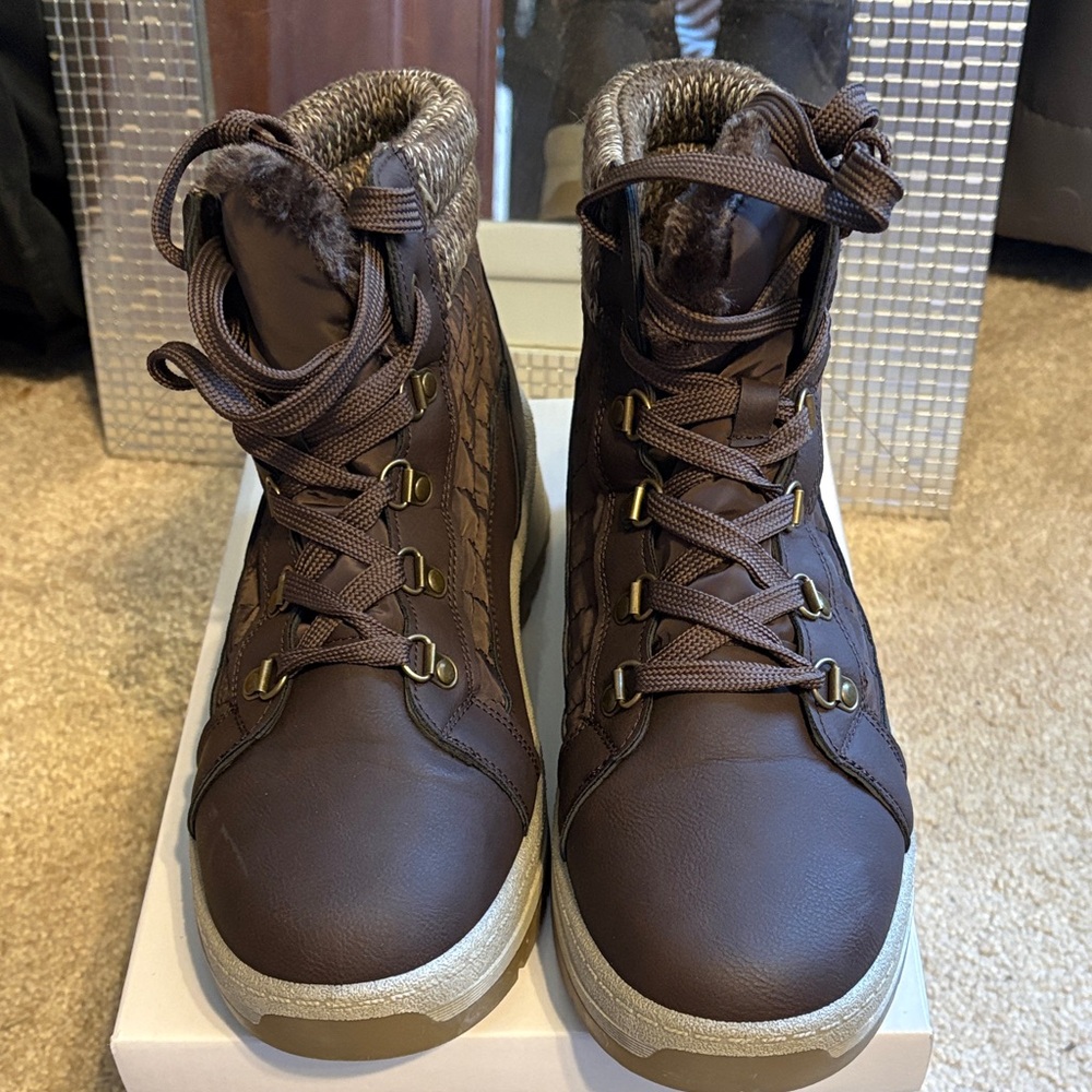 Womens Brown Faux-Fur Lined Hiker Sneakers